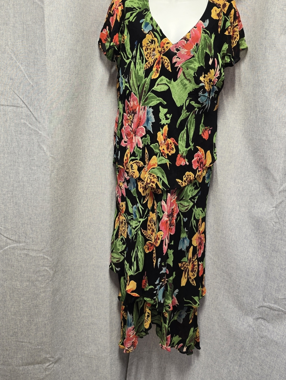 Lola P Womens Black Floral Maxi Slip Dress Fairy Whimsigoth Y2K 90s Size XL